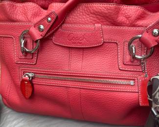 $100 OBO Coach Gorgeous rich Red Pebbled Leather 2 Handles Large Zippered inner Pocket two open side pockets Satchel Bag Purse Measures 14" x 10" x 4" Silver-tone Magnetic closure LinedMetal protective feet 
COACH Purse Hand Bag Pocket Book