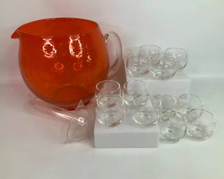 Bold Orange Punch Bowl and Glasses
