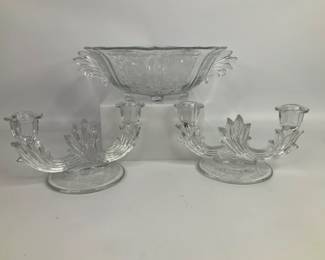 Fostoria Baroque Style Candle Holders and Serving Bowl