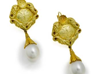 Mitchell Peck 18k Gold & Pearl Drop Earrings