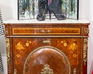 Inlaid Marble Top Cabinet, Venetian Tri-Fold Mirror