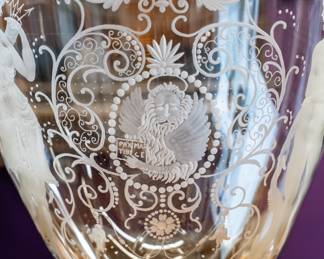Large English Acid Etched Crystal Covered Footed Bell Jar Vase