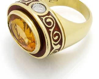 Mitchell Peck 18k Gold, Enamel & Citrine Ring
