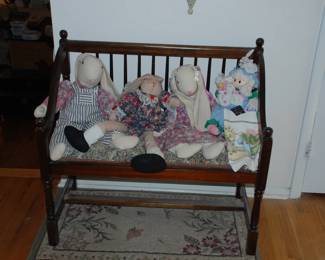 Mahogany Bench w Rabbit dolls