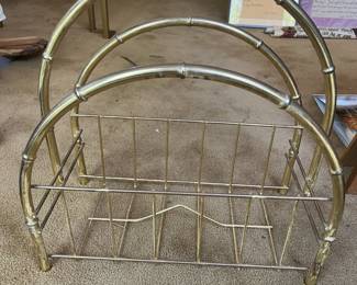 Vintage Gold Colored Metal Bamboo Magazine Rack 