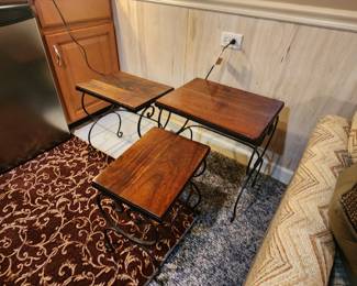 Wood and Wrought Iron Nesting Tables 