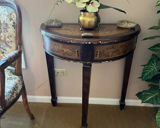 Vintage Painted Wood Half Round Accent Table with Drawers 