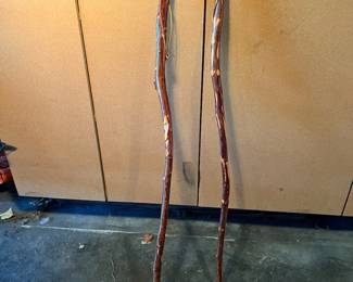 Two Hand Carved Wooden Walking Sticks.