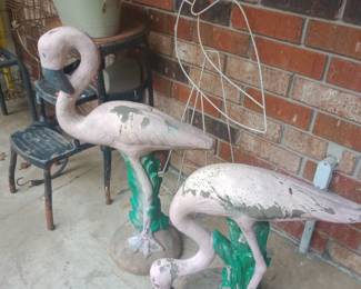Amazing vintage concrete flamingoes!! About 2.5 feet tall. 