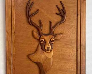 Buck Deer Wood Art Framed 