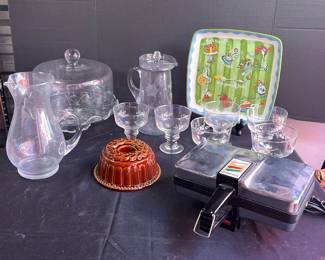 Quattro Pizzelle Baker, Cake Plate, Glass Pitchers, Dessert Cups And More