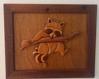 Raccoon Wood Art Framed 