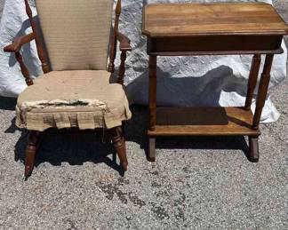 Antique Rocking Chair And Side Table
