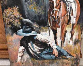 Kenneth M Cowboy Canvas Painting 