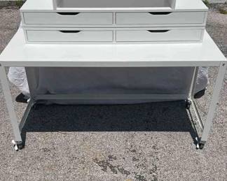 White Metal Rolling Table And Wood Drawers