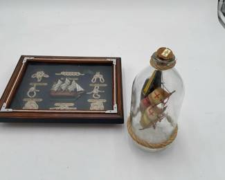 Nautical Knots Shadow Box And Vintage Ship In Bottle