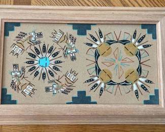 SIGNED New Mexico Navajo Sand Painting Art Houses Of Suns 