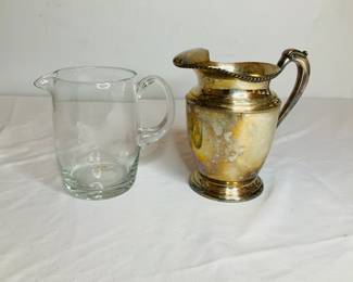 Antique Crescent Silverplate Water Pitcher and Glass Water Pitcher