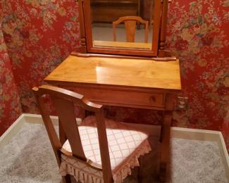 Vintage Oak Vanity and Chair