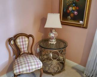 Vintage Victorian Parlour Chair, 1970's Shell Filled Lamp