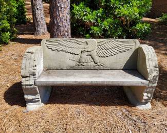 Carved Eagle Concrete Bench