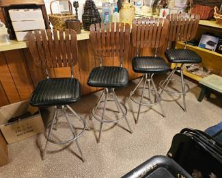 $30 ea MCM Slat back swivel barstools