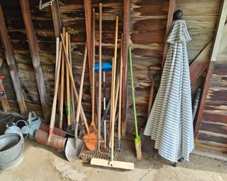 $3 ea garden tools, $10 patio umbrella