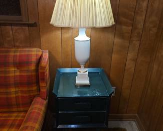 $35ea (2)White urn lamp, SOLD-Green two drawer end table