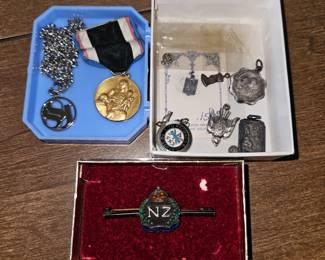 $1- $5 Sterling silver religious medals. SOLD-Silver Enamel WWll Era Sweetheart Brooch New Zealand Army Badge