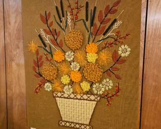 $30 Vintage Paragon "Fall Bouquet" Crewel yarn embroidery