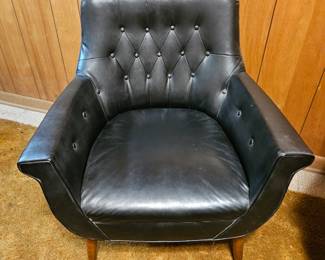 $160 MCM J L Hudson Black arm chair, has cut in vinyl top middle area(see next picture)