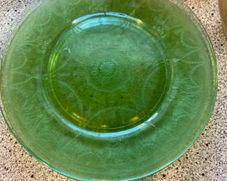 Green Depression glass plates 