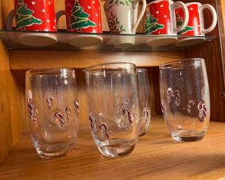 Art glass candy cane glasses, colorful Christmas mugs, Lenox mug