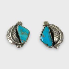 Fine Sterling Silver Navajo Pawn Silver Turquoise Clip On Earrings

