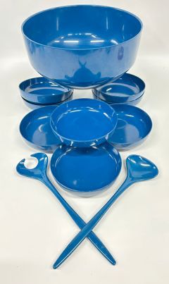 RARE ROSTI DENMARK MEPAL MELAMINE DESIGN SOREN Blue Serving Bowl bowls and fork spoon MCM Mid Century Modern
