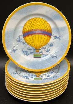 Set Of Nine William Sonoma Yellow Hot Air Balloon Plates
