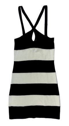 TRICOT JOLI Black and White Striped Knit Bodycon Dress, Sz Medium
