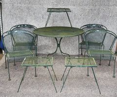 Vintage Iron Mesh Garden Patio Dining Table Chairs and Side Table
