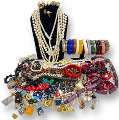 Huge Costume Jewelry Faux Pearl Necklaces, Necklaces, Bangle Bracelets, Bracelets, Rings, Earrings, Clip On Earrings, and Pin Lot
