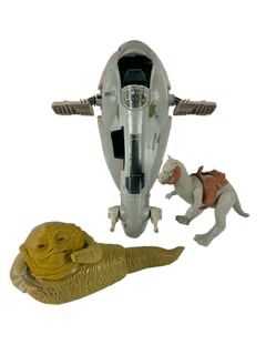 1981 Kenner Slave 1 Boba Fetts Space Ship, 1983 Star Wars Jabba The Hutt, and 1979 Star Wars Taun Taun Action Figure
