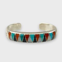Fine Native American Navajo Pawn Silver Channel Inlaid Cuff Bracelet
