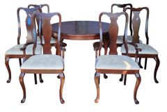 20th Century Hickory Chair Company Dining Table with Extension Leaves and Unmatched Chairs - Chairs are Possibly Hickory
