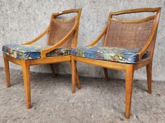 Pair of Vintage MId Century Modern MCM Side Chairs and Rattan Back Hollywood Regency
