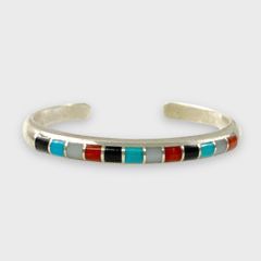 Fine Native American Pawn Silver Channel Inlaid Cuff Bracelet

