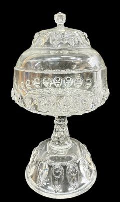 Antique EAPG EARLY AMERICAN GLASS PATTERNED LIDDED Fishey torpedo Lidded COMPOTE
