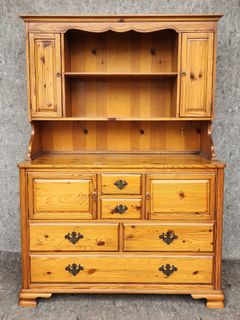 Vintage Pine Hutch 2 Piece Stepback cupboard Cabinet
