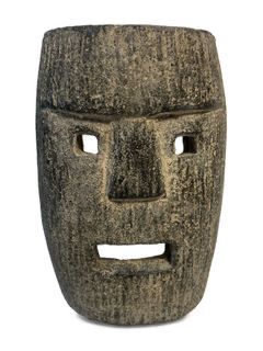Pre Columbian Stone Carved Mask - Moai Easter Island Head Form
