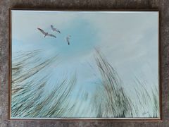 Vintage Wonderful Oil Painting on Board mounted Seagulls Beach Framed Signed UWE
