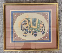 Indian Mughal Original Painting of Figural Elephant Framed

