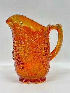 IMPERIAL GLASS CARNIVAL HEAVY EMBOSSED GRAPE MARIGOLD PITCHER
